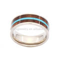 Mens titanium wood inlay rings, silver titanium ring band jewelry